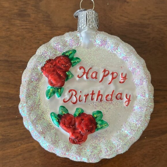 Merck Family's Old World Christmas Happy Birthday Cake Glass Ornament Retired - Picture 1 of 7